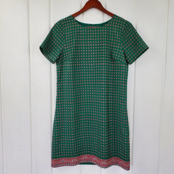 J. Crew Factory Dresses & Skirts - J. Crew Green Pink Floral Printed Short-Sleeve Gallery Shift Dress Size 2